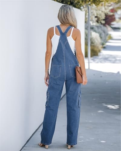 luvamia Jumpsuits For Women Jean Romper For Women Denim Casual Overalls Loose Fit Cotton Jumpsuits Classic Blue large Size 12 Size 14 - Image 2