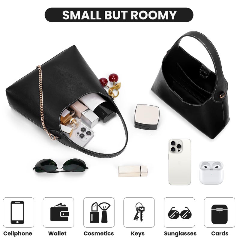 JQWSVE Small Hobo Bags for Women Cherry Shoulder Bag Purse Faux Leather Tote Handbag Trendy Chain Crossbody Bag - Image 4