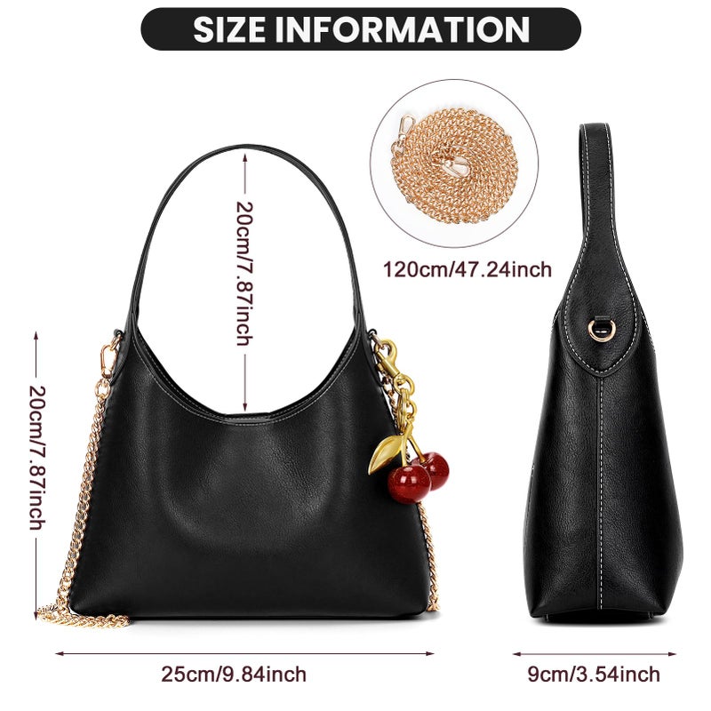 JQWSVE Small Hobo Bags for Women Cherry Shoulder Bag Purse Faux Leather Tote Handbag Trendy Chain Crossbody Bag - Image 5