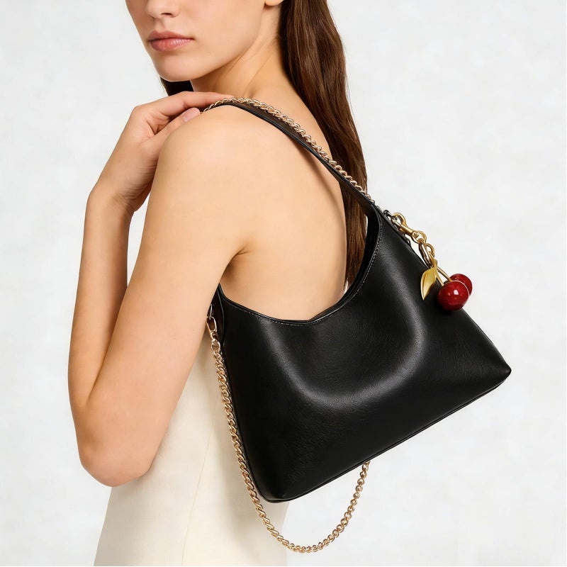 JQWSVE Small Hobo Bags for Women Cherry Shoulder Bag Purse Faux Leather Tote Handbag Trendy Chain Crossbody Bag - Image 2