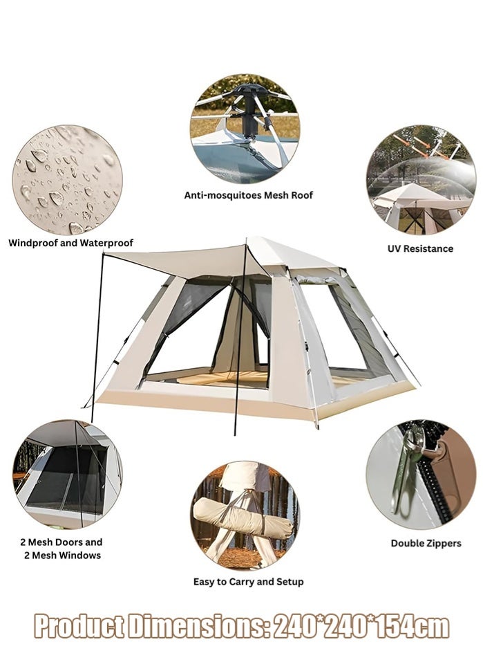 مس تيارا خيمة تخييم تتسع من 5 إلى 6 أشخاص خيمة تخييم منبثقة أوتوماتيكية 210D أرضية أكسفورد بوليستر طلاء فضي حماية من الأشعة فوق البنفسجية خفيفة الوزن مقاومة للماء والرياح شبكة تهوية مقاومة للرياح حبل حقيبة تخزين خيمة خارجية للتخييم والمشي لمسافات طويلة والشاطئ والسفر والنزهات - Image 5