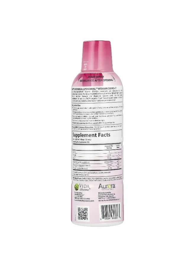 Aurora Nutrascience - Aurora Nutrascience, Mega-Liposomal™, Vitamin D3/K2+ Plus Vitamin C, Organic Fruit, 16 fl oz (480 ml) - Image 1