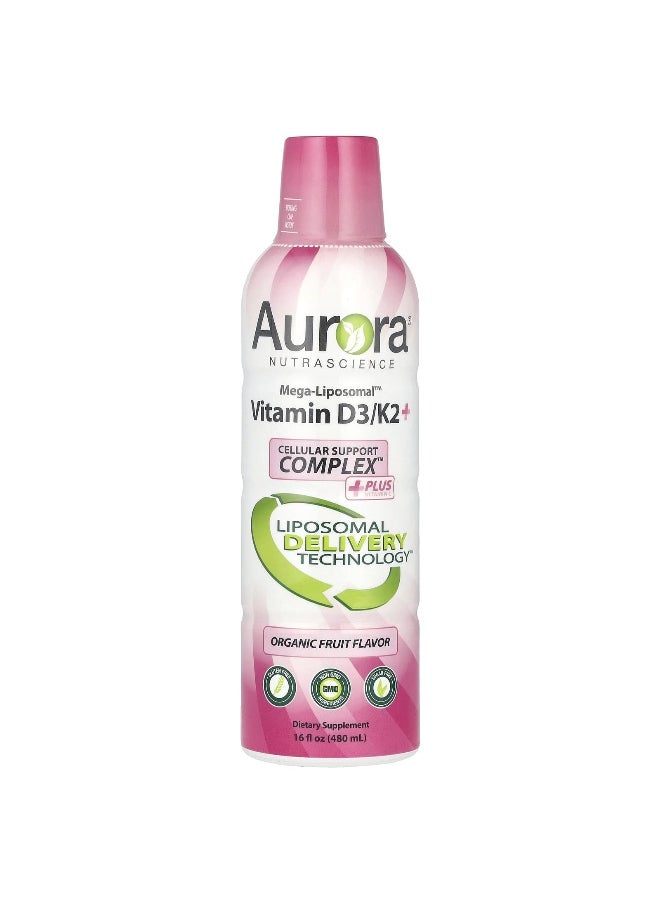 Aurora Nutrascience - Aurora Nutrascience, Mega-Liposomal™, Vitamin D3/K2+ Plus Vitamin C, Organic Fruit, 16 fl oz (480 ml) - Image 1