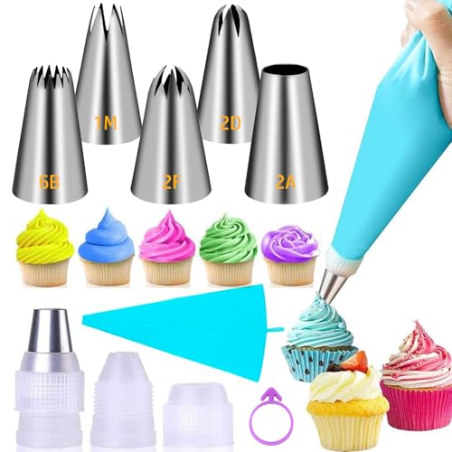 Suuker Large Piping Tips Set, Stainless Steel Cake Decorating Tips, Large Pastry Tips and Piping Bags, Frosting Icing Tips for Cupcakes, Cake, Cookie (1M 2D 2F 6B 2A) - Image 1