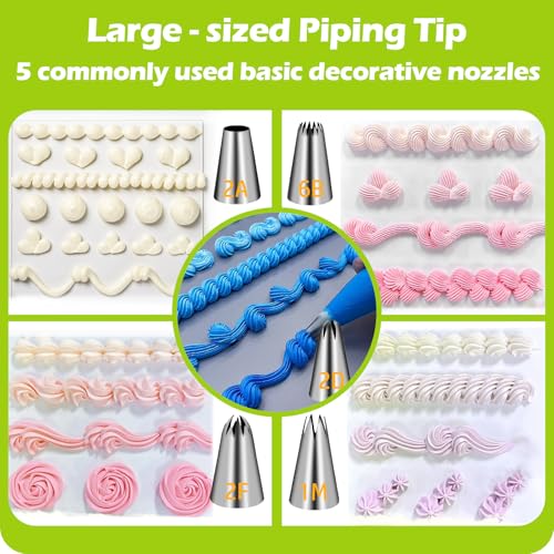 Suuker Large Piping Tips Set, Stainless Steel Cake Decorating Tips, Large Pastry Tips and Piping Bags, Frosting Icing Tips for Cupcakes, Cake, Cookie (1M 2D 2F 6B 2A) - Image 3