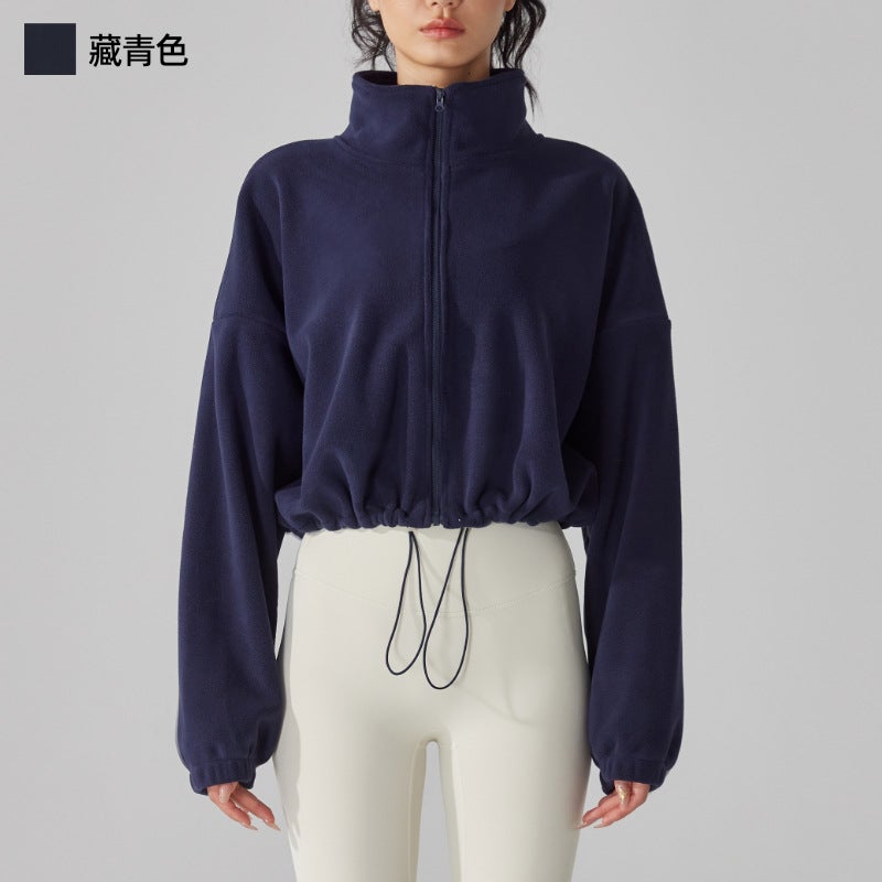Generic Fleece Sports Jacket for Women Jogging Yoga Navy blue 