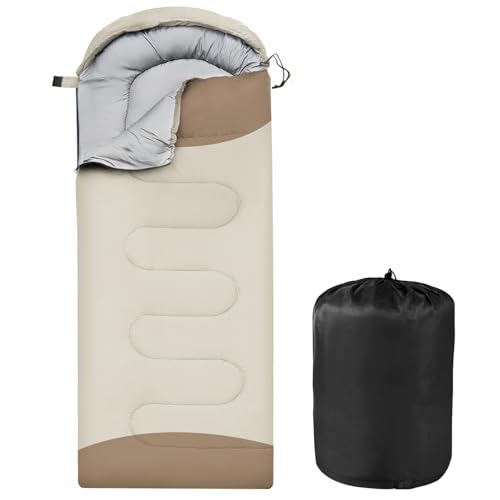 OBTANIM Sleeping Bags Portable Waterproof Thick Camping Sleeping Bag for Adults Kids 4 Seasons Cold Weather or Warm Backpacking Hiking Travel Indoor Outdoor Use Grey and Khaki - Image 1