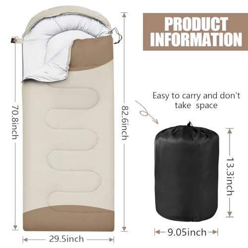 OBTANIM Sleeping Bags Portable Waterproof Thick Camping Sleeping Bag for Adults Kids 4 Seasons Cold Weather or Warm Backpacking Hiking Travel Indoor Outdoor Use Grey and Khaki - Image 3