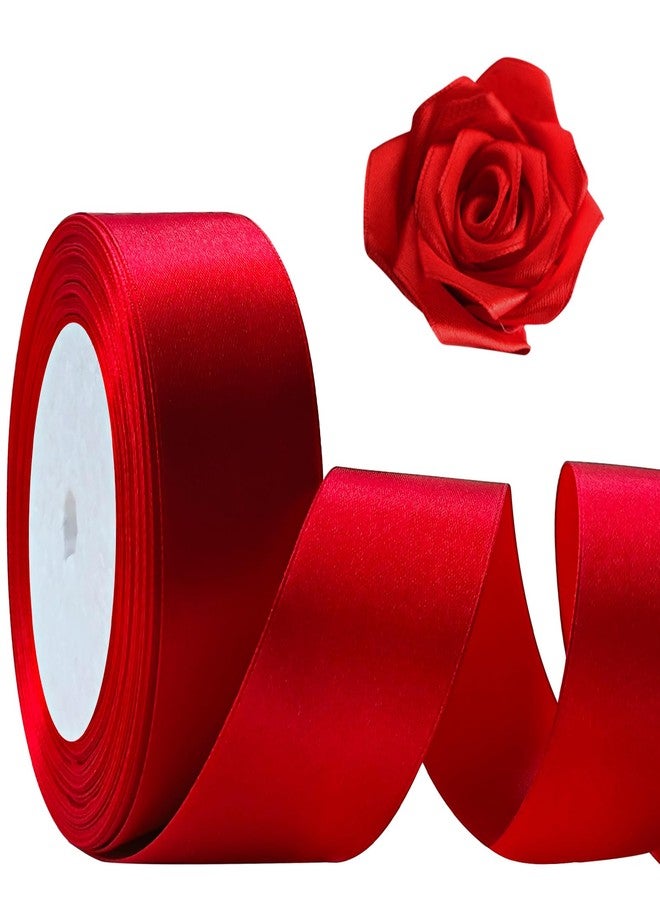 Flezoo 25 Yards Red Satin Ribbon 1 1/2inch, Single Face Polyester Silk Fabric Hair String Ribbon for Craft, Flower Bouquets, Gift Wrapping, Wedding, Bow Making and Valentines Decoration - Image 1