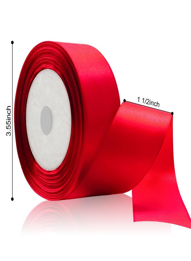 Flezoo 25 Yards Red Satin Ribbon 1 1/2inch, Single Face Polyester Silk Fabric Hair String Ribbon for Craft, Flower Bouquets, Gift Wrapping, Wedding, Bow Making and Valentines Decoration - Image 3