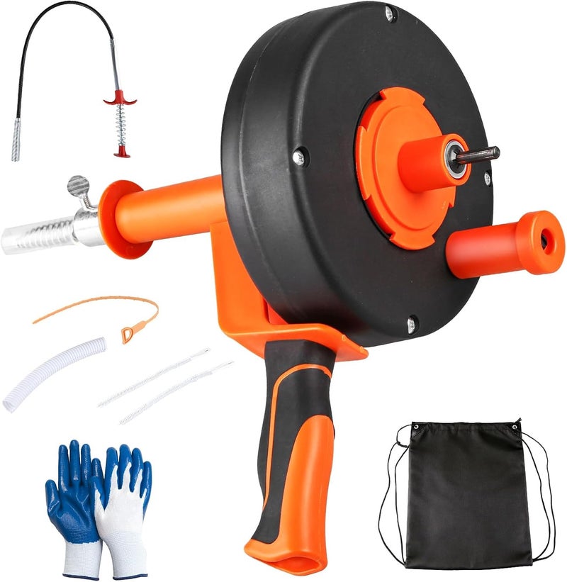 CRAFTZONE Drain Auger 25 Ft,Plumbing Snake With Drill Adapter,Pipe Clog Remover for Kitchen Bathroom Shower Sink Cleaning,Flexible Spring Steel - Image 1
