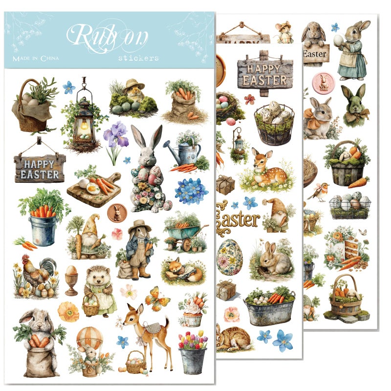 CATaireen Easter Rub On Transfers for Adults Crafts on Paper Wood Fabric Spring Press Stickers Farm Butterfly Floral Fairy Bunny Eggs Elements Decal Easter B - Image 3