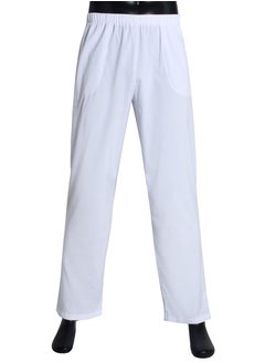 Loquat Men's Solid Color Elastic Waist Pants Comforty Loose Casual Pants White  - Image 1