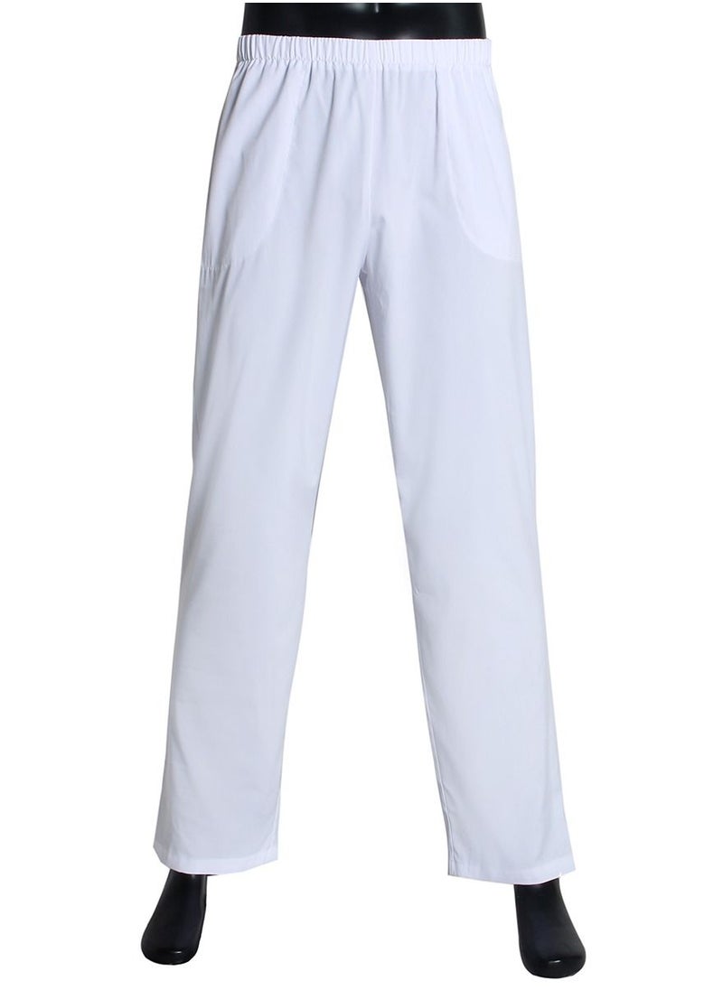 Loquat Men's Solid Color Elastic Waist Pants Comforty Loose Casual Pants White  - Image 1