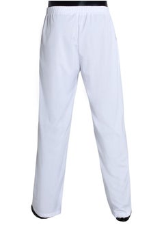Loquat Men's Solid Color Elastic Waist Pants Comforty Loose Casual Pants White  - Image 3