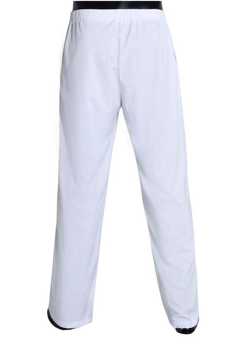 Loquat Men's Solid Color Elastic Waist Pants Comforty Loose Casual Pants White  - Image 3