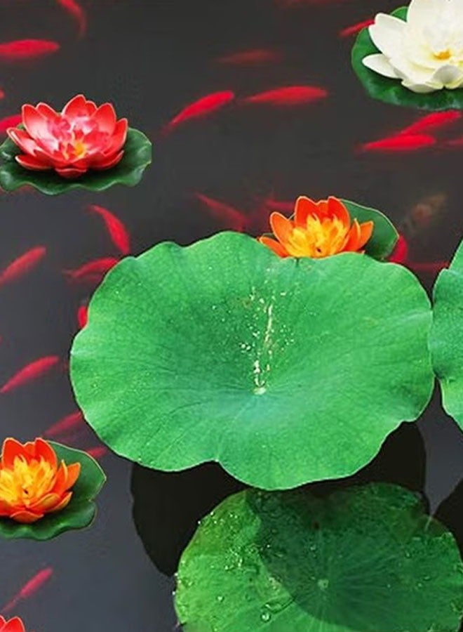 Ailily 10Pcs Artificial Floating Foam Lotus Flower with Water Lily Pad,Lifelike Ornanment Perfect for Home Garden Pond Decor Gifts  - Image 2