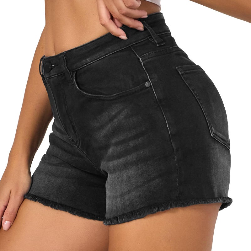 VIPONES Denim Shorts for Women Hem Stretchy Frayed Raw Casual Hot Pockets High Waistedï¼ˆ82-Blackï¼Œ8ï¼‰ - Image 1