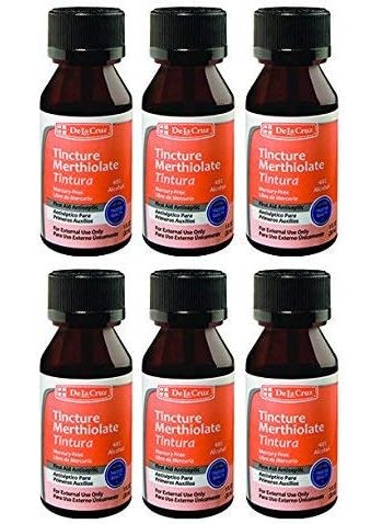 De La Cruz Merthiolate Tincture Antiseptic - First Aid for Minor Cuts, Scrapes and Burns - Mercury-Free Formula Safe for The Entire Family (6 Bottles)