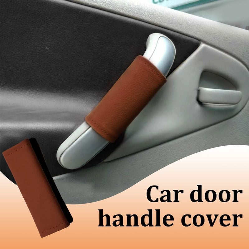 HEVLE 2PCS Car Door Handle Protector, Leather Anti-Scratch Handle Cover for Decorations, Universal Accessory (Brown) - Image 5