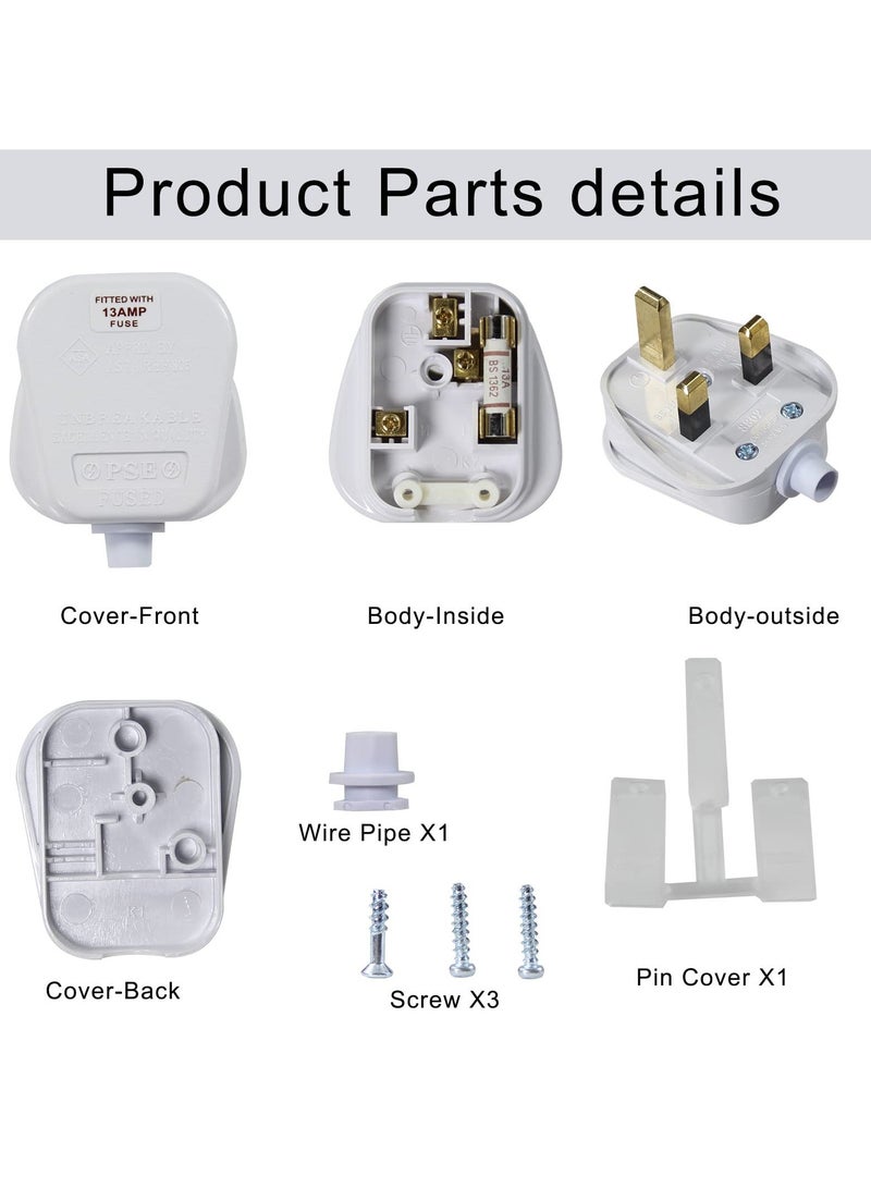 قابس المملكة المتحدة 3 دبابيس 13A مزود بفيوز 250V، قابس المملكة المتحدة 13A 250V أسود 3 دبابيس 50-60 هرتز (2 قطع) - Image 3
