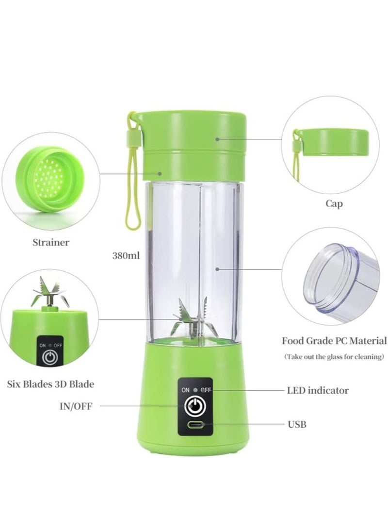 ELTRAZONE - Portable Blender Cup,Electric USB Juicer Blender,Mini Blender Portable Blender For Shakes and Smoothies, Juice,380ml, Six Blades Great for Mixing,Green - Image 1