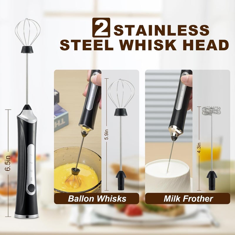 Freebala Handheld Electric Milk Frother With 2 Heads  Coffee Whisk Foam Mixer With Usb Rechargeable 3 Speeds  Foam Maker Blender For Latte  Cappuccino  Hot Chocolate  Egg (Black With Stand) - Image 2
