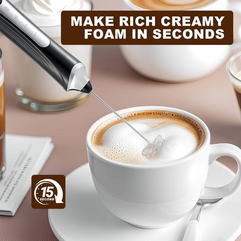 Freebala Handheld Electric Milk Frother With 2 Heads  Coffee Whisk Foam Mixer With Usb Rechargeable 3 Speeds  Foam Maker Blender For Latte  Cappuccino  Hot Chocolate  Egg (Black With Stand) - Image 4