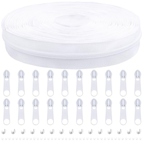 DOITEM 10 Yards Nylon Coil Zipper by The Yards 5 Bulk Zippers for DIY Sewing Craft Bags with Replacement 20PCS Sliders White 5 - Image 1