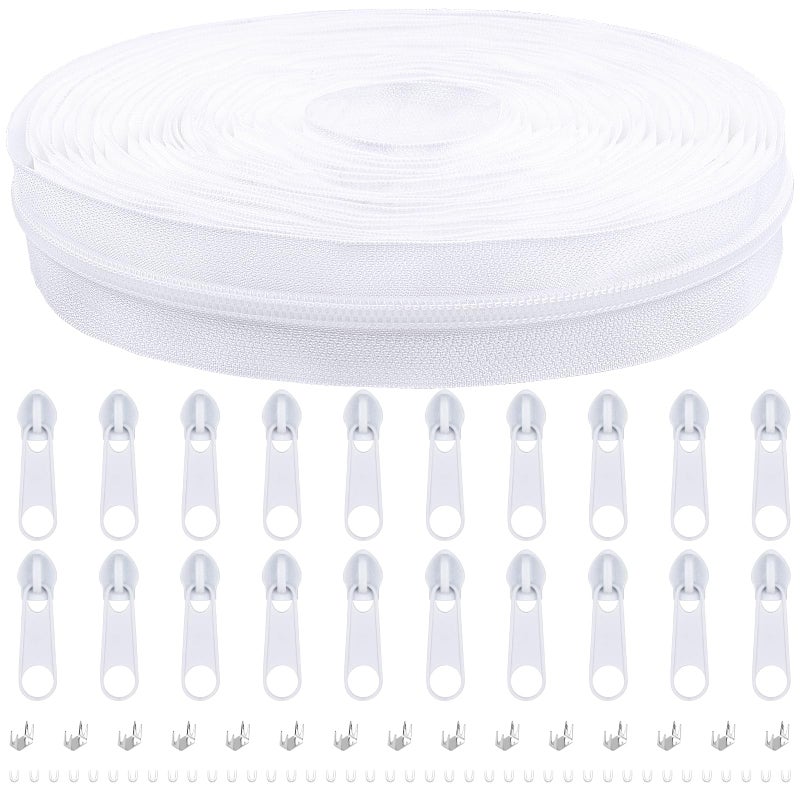 DOITEM 10 Yards Nylon Coil Zipper by The Yards 5 Bulk Zippers for DIY Sewing Craft Bags with Replacement 20PCS Sliders White 5 - Image 3