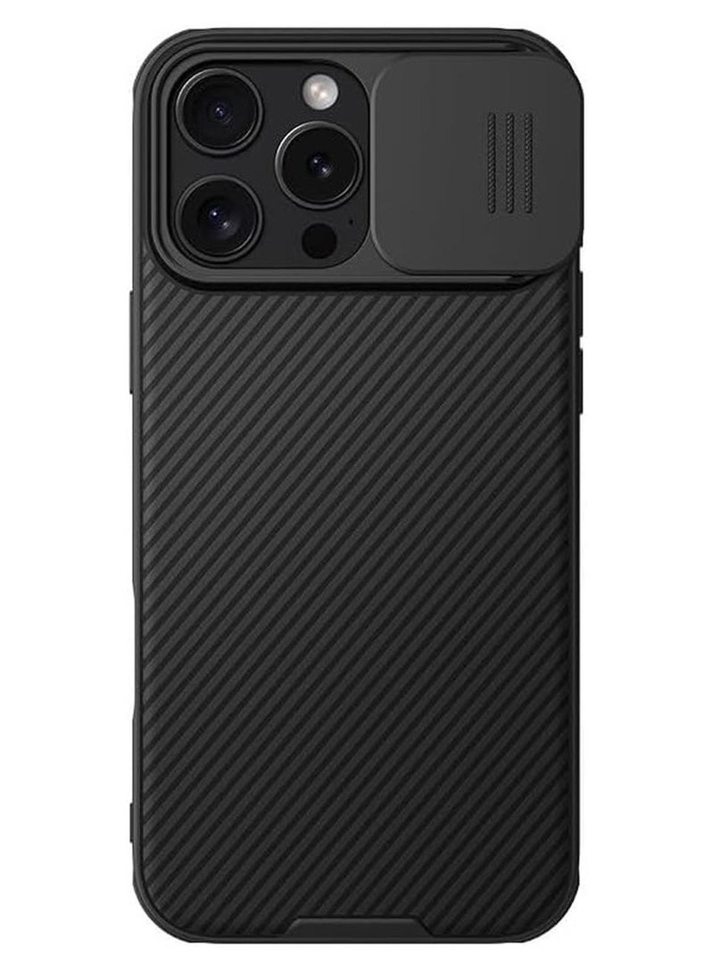 Nillkin حافظة متوافقة مع آيفون 16 برو ماكس، غطاء عدسة كاميرا منزلق لحماية الخصوصية، واقي صدمات من TPU مع غطاء خلفي صلب من PC لحماية آيفون 16 برو ماكس (أسود) - Image 1