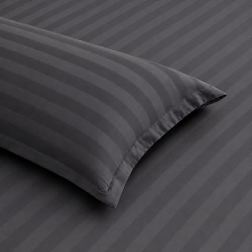 Castiqa Satin Fabric 210TC Striped Pattern King Size Double Bed Bedsheet with 2 Pillow Covers for Home/Hotels/Dining Room (Grey) - Image 4