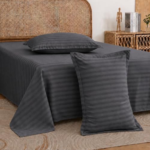 Castiqa Satin Fabric 210TC Striped Pattern King Size Double Bed Bedsheet with 2 Pillow Covers for Home/Hotels/Dining Room (Grey) - Image 3