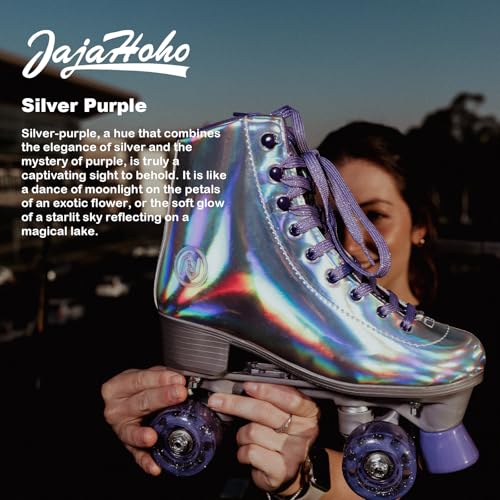 JajaHoho Roller Skates for Women, Holographic High Top Classic Rollerskates, Shiny Double-Row Glitter Four Wheels Quad Skates for Girls, Age 3-50, Indoor &Outdoor (Size 5, Silver Purple) - Image 3