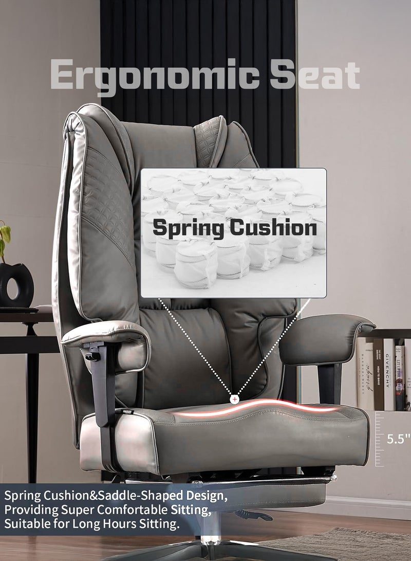 DROGO Monarch Pro Ergonomic Executive Office Chair for Work from Home, PU Leather Computer Chair for Study with High Back, Cushion Seat, Adjustable Armrest, Head & Lumbar Support | Gaming Chair with Footrest & Recline Grey - Image 3