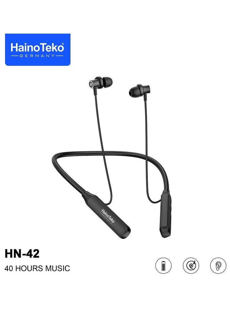 Haino Teko Haino Teko Germany HN42 Neckband Wireless Earphone With Super Clear Mic High Bass Sound Quality Multi Functional Button Control Black  - Image 1