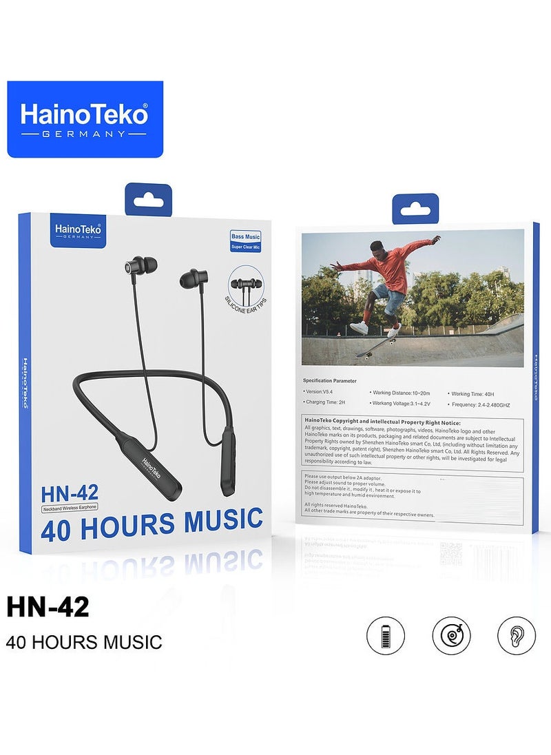 Haino Teko Haino Teko Germany HN42 Neckband Wireless Earphone With Super Clear Mic High Bass Sound Quality Multi Functional Button Control Black  - Image 3