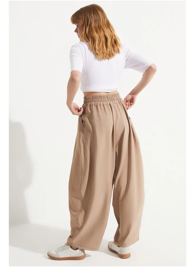 JUNE June Loose Elastic Waist Trouser Mink