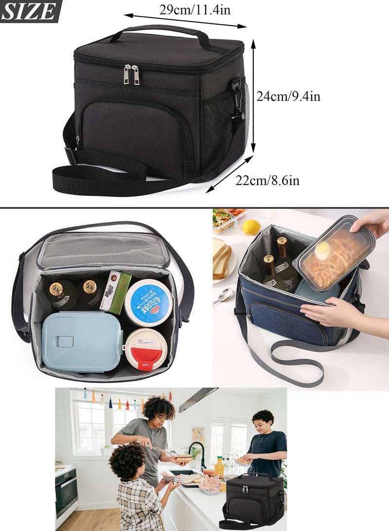 Qiccijoo Lunch Bag for Women Men Adults Lunch Box Lunch Tote Bags Large Capacity Reusable Insulated Cooler Lunch Container for Work School Office Picnic or Travel(Black) - Image 2