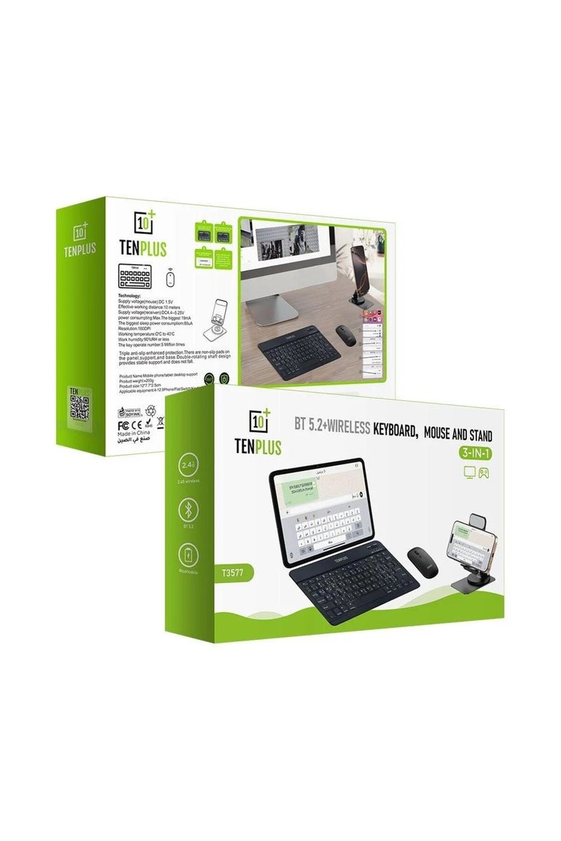 tenplus Keyboard and Mouse with 3-in-1 Wireless Stand, Bluetooth 5.2 and 2.4G for Smart Devices - Image 2