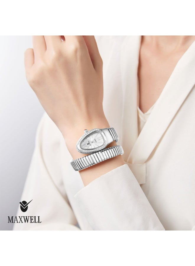 ماكسويل ساعة يد نسائي ماكسويل استيل بتصميم كلاسيكي بلغاري الثعبان ضد الماء