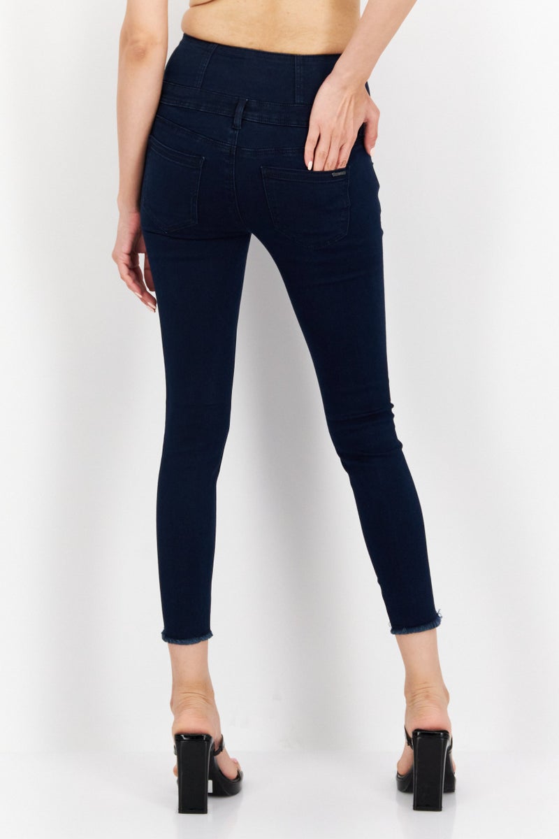 VERO MODA Women Slim Fit Stretchable Plain Denim Jeans, Navy Blue - Image 3