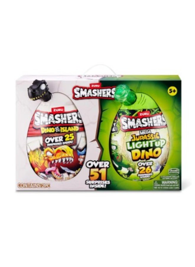 SMASHERS مجموعة سماسيرز ميغا دينو كومبو 2-باك [جزيرة الديناصورات + بيضة دينو مضيئة من العصر الجوراسي] ZUR-74148 - Image 1