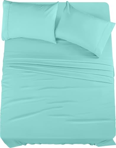 Utopia Bedding Queen Sheet Set – 4 Piece Bed Sheets for Queen Size Bed, Soft and Breathable Microfiber, Includes 1 Fitted Sheet, 1 Flat Sheet and 2 Pillowcases (Spa Blue) - Image 1