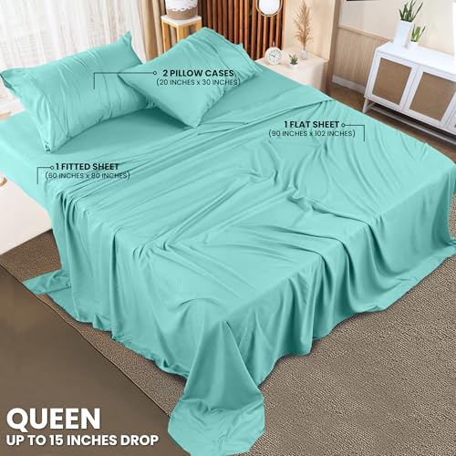 Utopia Bedding Queen Sheet Set – 4 Piece Bed Sheets for Queen Size Bed, Soft and Breathable Microfiber, Includes 1 Fitted Sheet, 1 Flat Sheet and 2 Pillowcases (Spa Blue) - Image 2