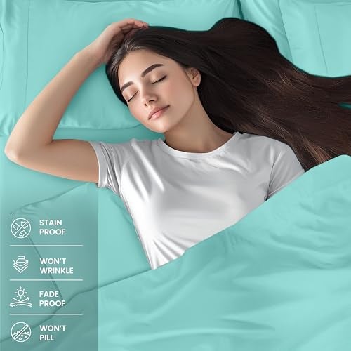Utopia Bedding Queen Sheet Set – 4 Piece Bed Sheets for Queen Size Bed, Soft and Breathable Microfiber, Includes 1 Fitted Sheet, 1 Flat Sheet and 2 Pillowcases (Spa Blue) - Image 3