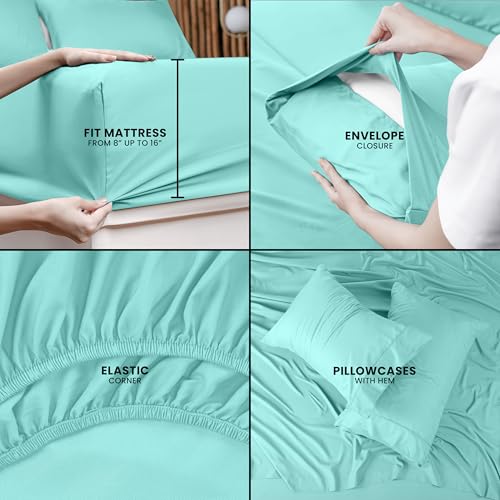 Utopia Bedding Queen Sheet Set – 4 Piece Bed Sheets for Queen Size Bed, Soft and Breathable Microfiber, Includes 1 Fitted Sheet, 1 Flat Sheet and 2 Pillowcases (Spa Blue) - Image 4