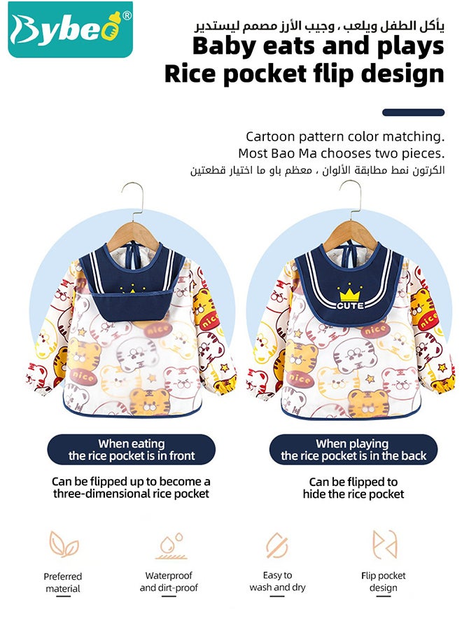MIXDE 2 Pieces Unisex Waterproof Babies Feeding Bib With Sleeves, Cute Cartoon Pattern, Aged 2 - 4 Years  - Image 5