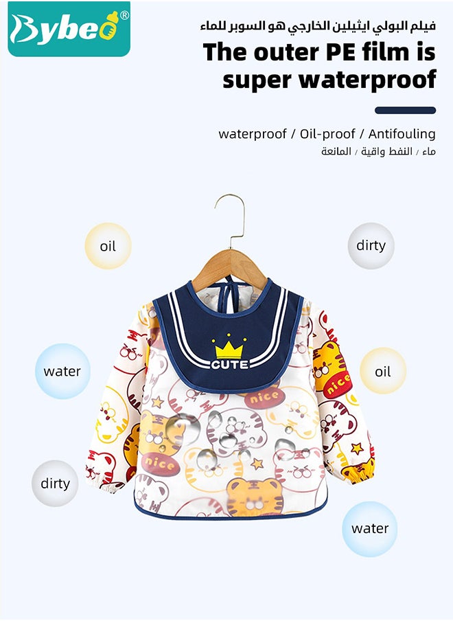 MIXDE 2 Pieces Unisex Waterproof Babies Feeding Bib With Sleeves, Cute Cartoon Pattern, Aged 2 - 4 Years  - Image 3