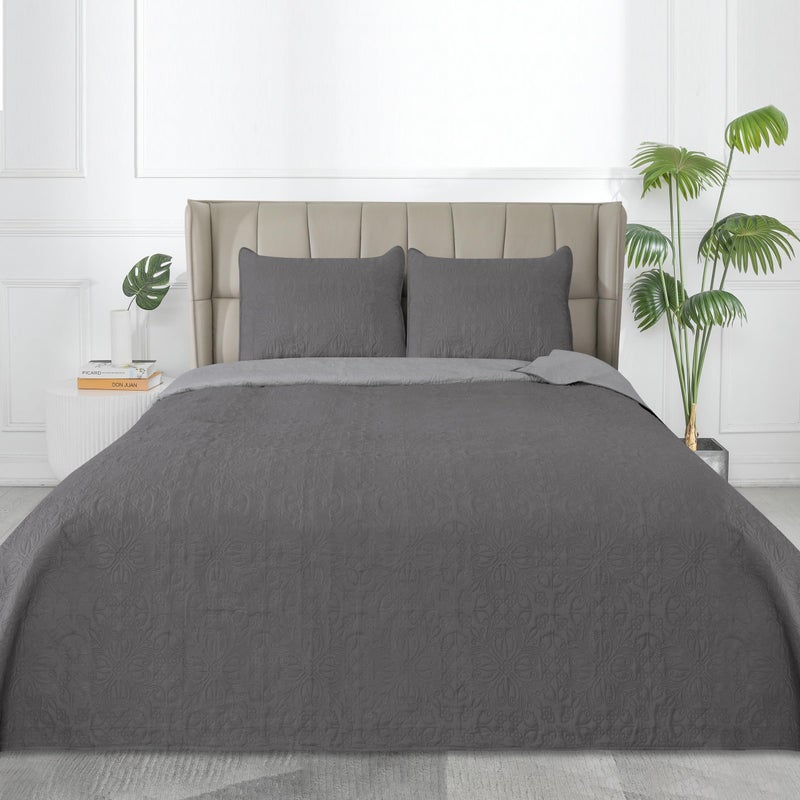 إيزي-جوينج مجموعة لحاف كامل/كوين سهلة الحجم مع لحاف واحد و 2 وسادة شامز لحاف ناعمة لحاف الغطاء الماء مقاوم للوزن الألياف الدقيقة قاانة مقاومة للبقع مقاوم للبقع/رمادي فاتح - Image 2